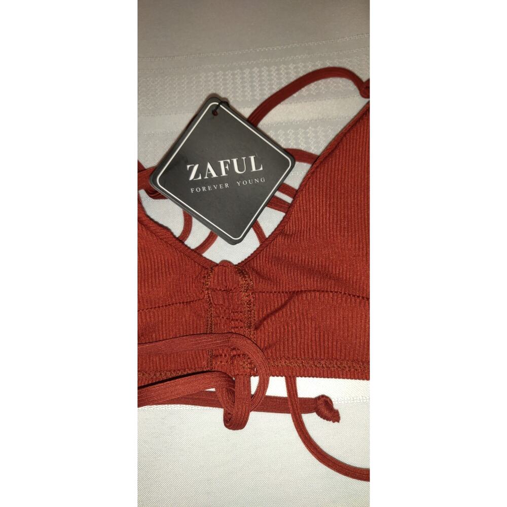 Zaful Bikini Swimsuit Sz S 4 NWT Strappy Back 2 Piece Rust, Brown,White NEW - Picture 13 of 15